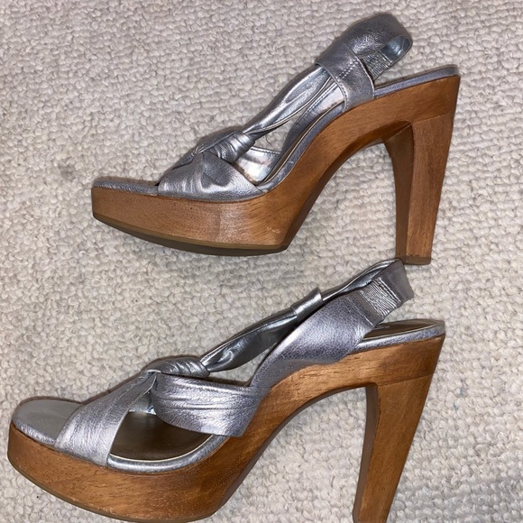 Steve Madden sz 10 Silver Metallic wood platform great party shoes - Picture 6 of 8